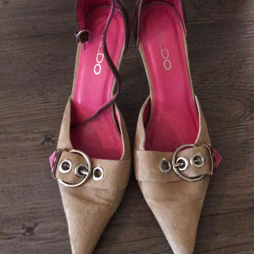 Brown and pink also suede pumps 36